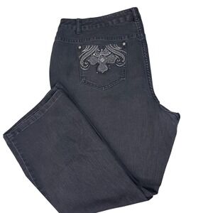 CJ Banks Jeans Womens 20W Black Denim Bootcut Embroidered Stretch Plus Size Pant